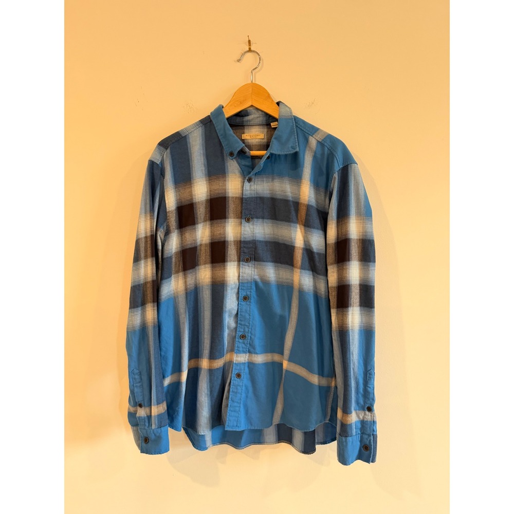 Burberry Brit Mens XXL Blue Nova Check Cotton Flannel Button Down Shirt